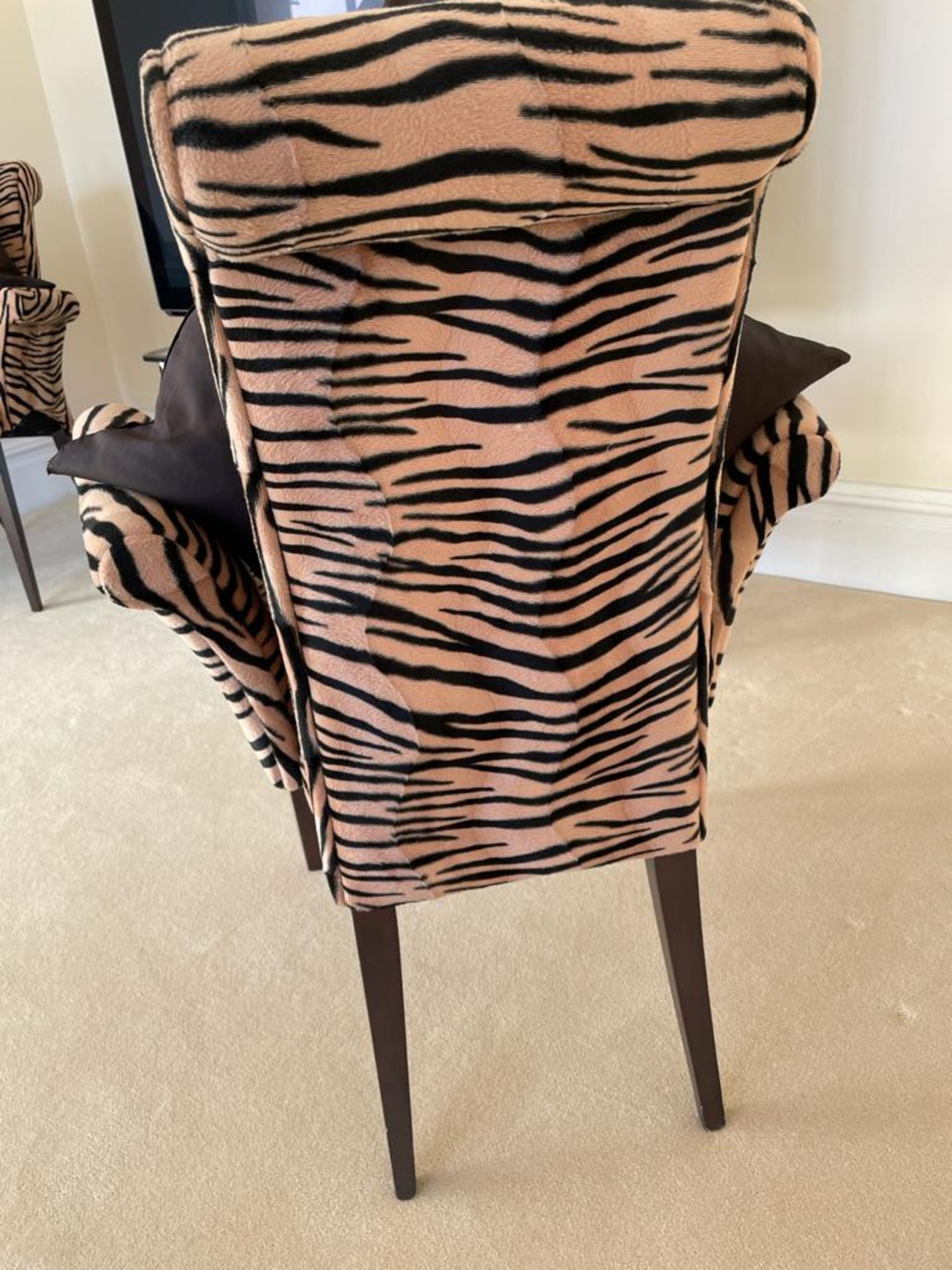 Pair of Cattelan Italia Side Chairs With Scroll Back and Arms Upholstered in a High Quality Tiger - Image 13 of 14