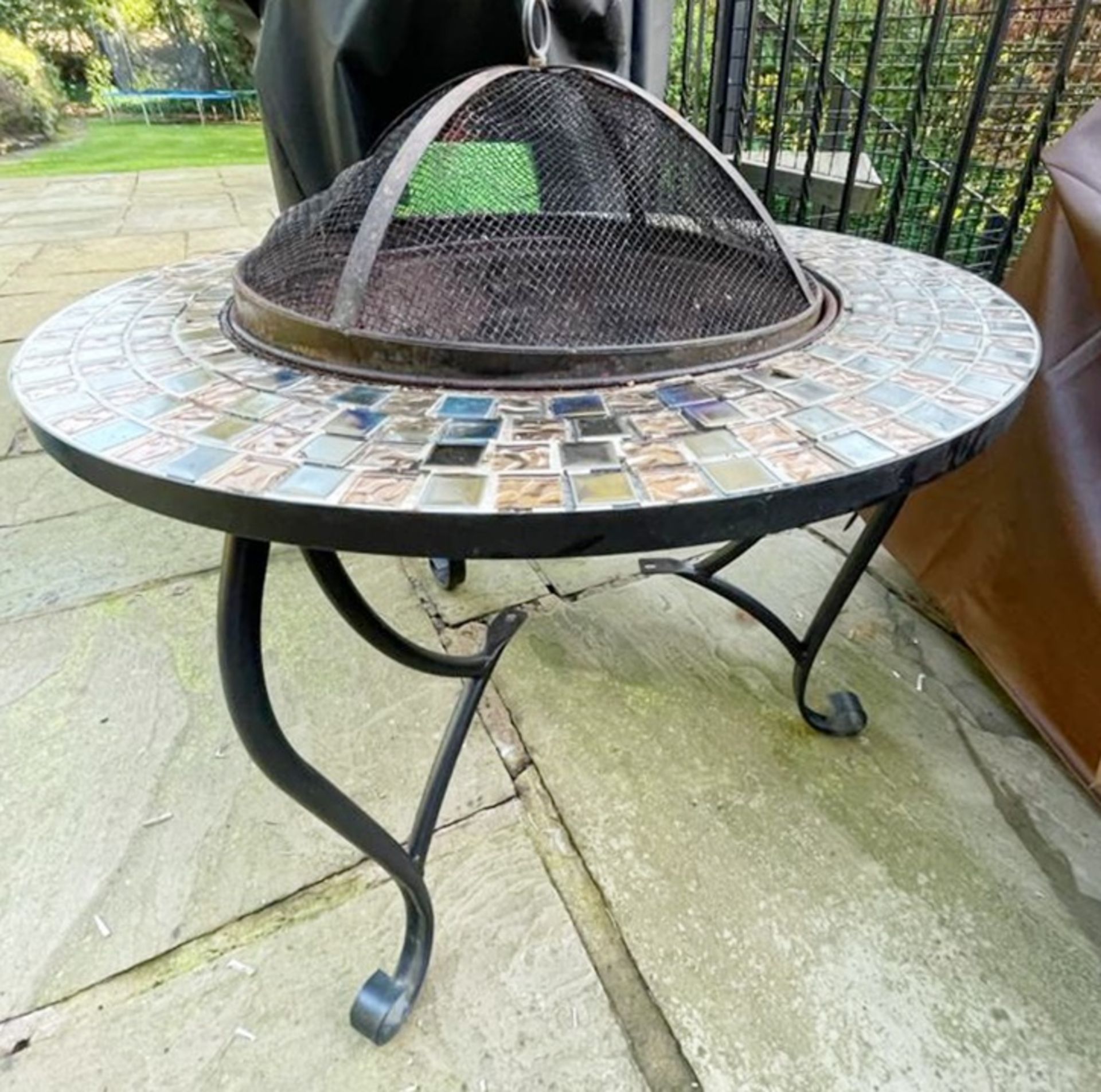 1 x Garden Table With Central Fire Pit, Metal Base and Tiled Top - Size: H50 x W68 cms - CL650 -