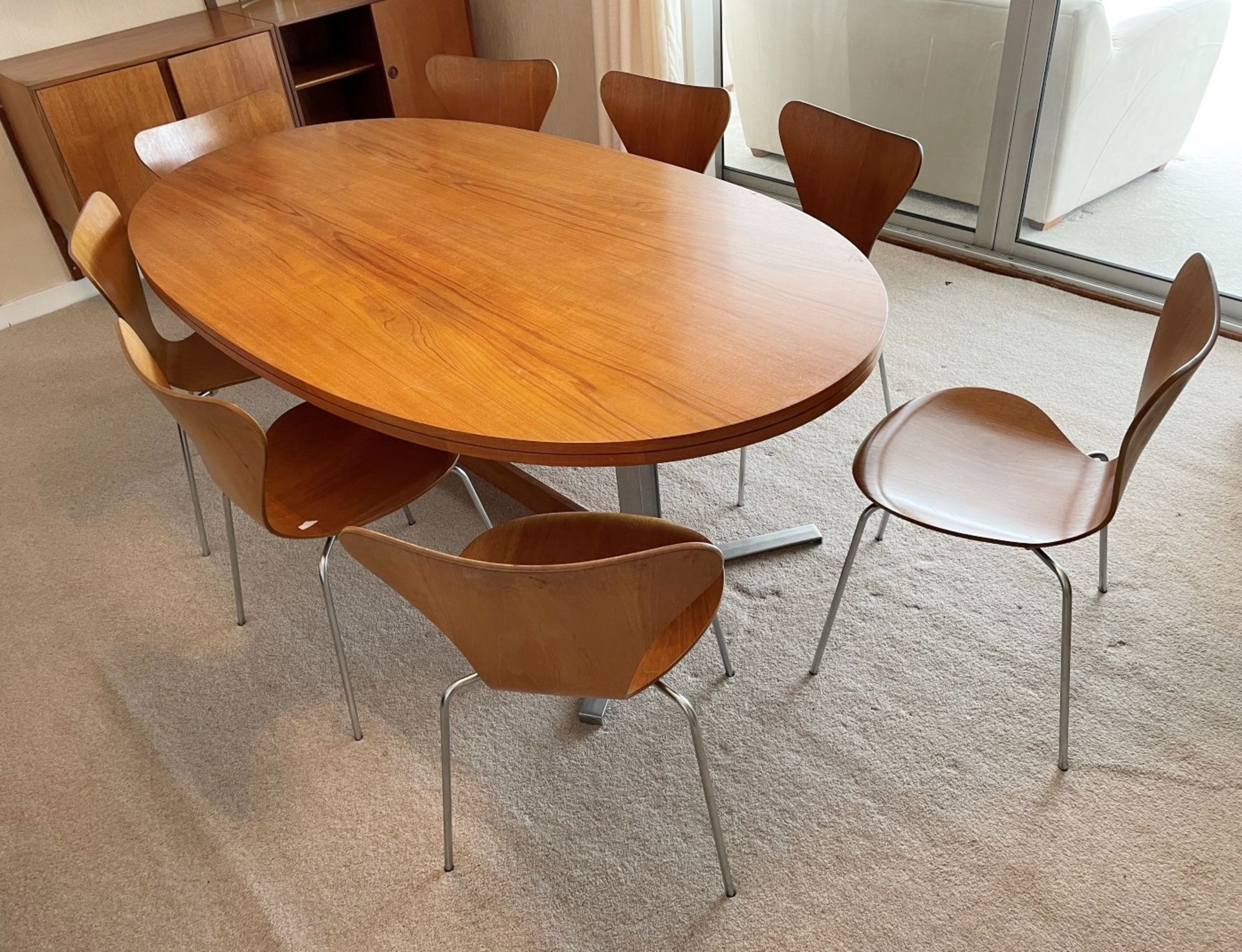 1 x Genuine Vintage FRITZ HANSEN Designer Dining Table With 8 x Chairs - Dated 1970