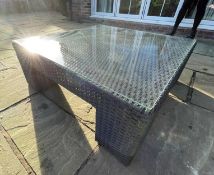 1 x Westminster Low Rattan Garden Table With Glass Top - Size: H32 x W88 x D88 cms - CL650 -