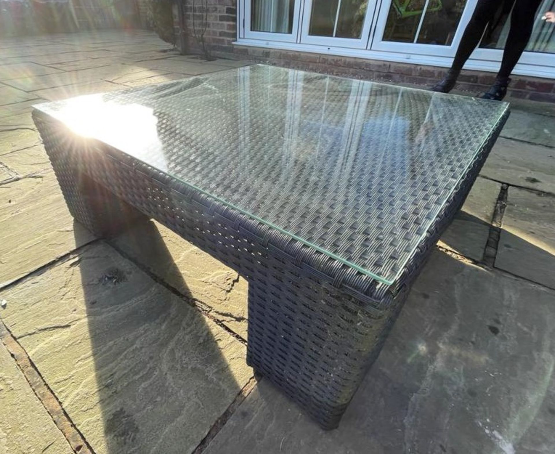 1 x Westminster Low Rattan Garden Table With Glass Top - Size: H32 x W88 x D88 cms - CL650 -