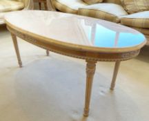 1 x French Shabby Chic Oval Coffee Table With Marble Top and Ornate Carved Base - Size: H50 x W118 x