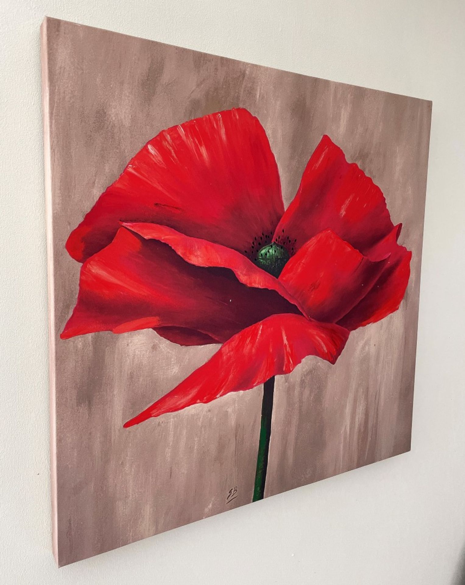 1 x Poppy Art Print On Canvas - Dimensions: 76 x 76cm - From An Exclusive Property In Leeds - No VAT