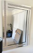 2 x Triple Glass Framed Wall Mirrors With Diamond Effect Border - Size: 80 x 120 cms - NO VAT ON THE