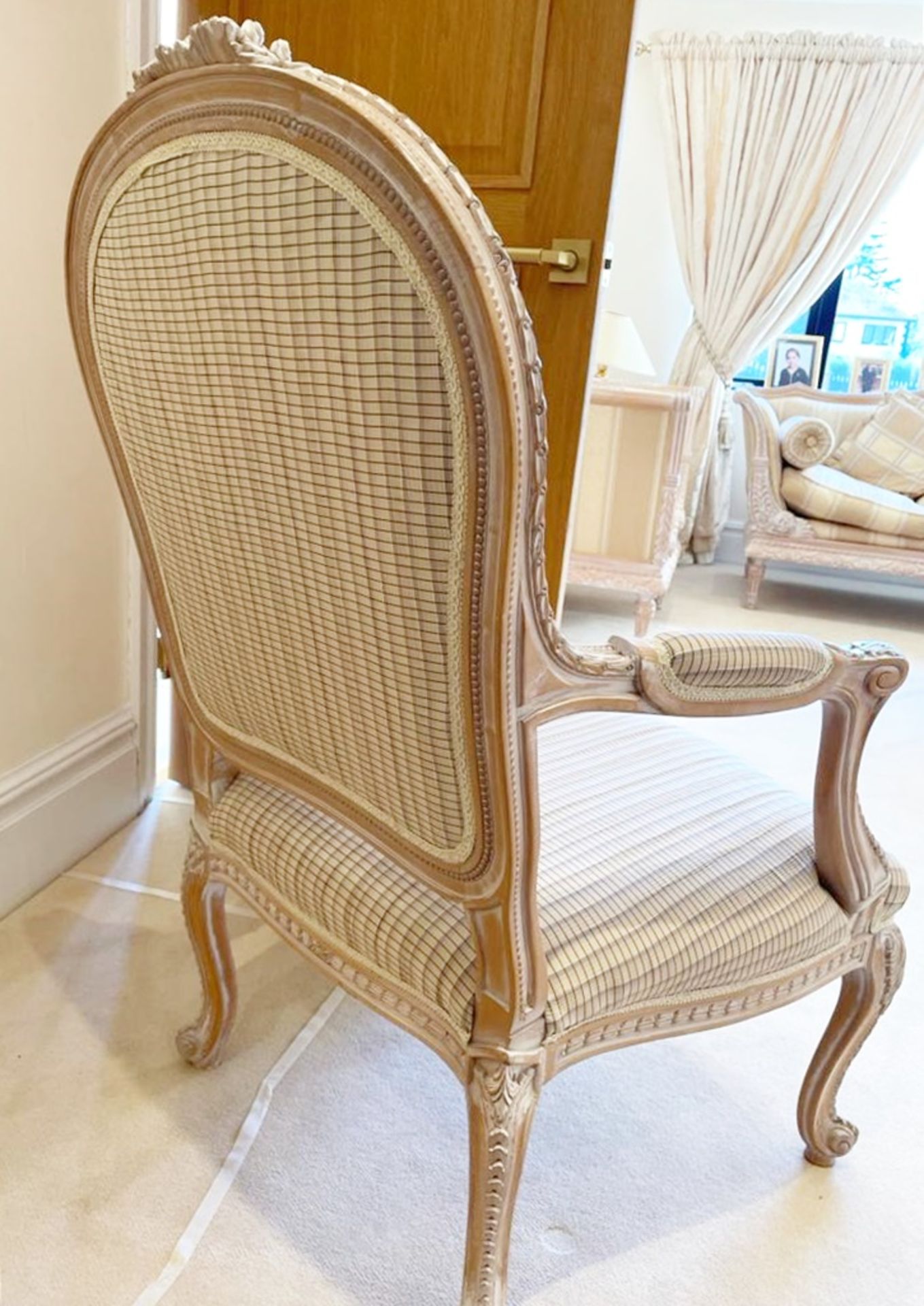 Pair of French Shabby Chic Bedroom Chairs - Stunning Carved Wood Chair Upholstered With Striped - Image 11 of 16