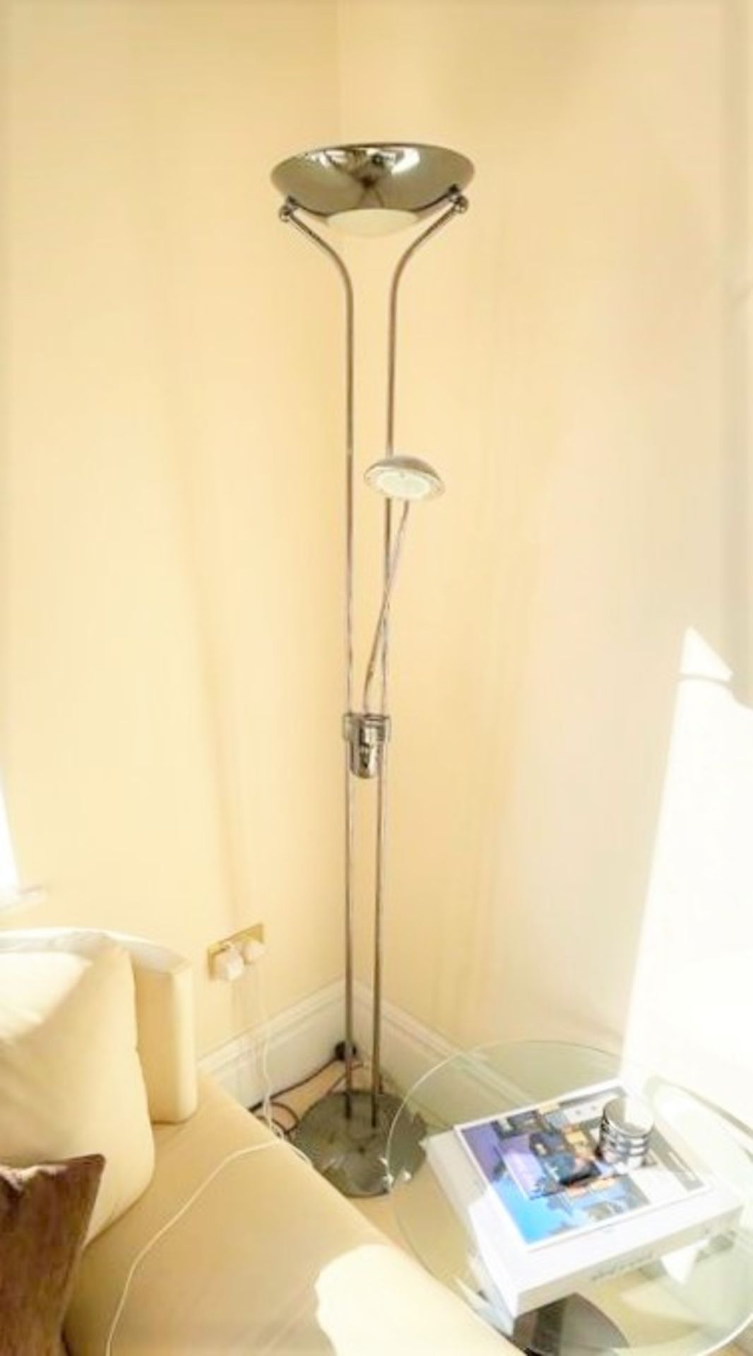 1 x Chrome Floor Lamp With Uplight and Reading Light - Approx Height 6ft - NO VAT ON THE HAMMER - - Image 2 of 3