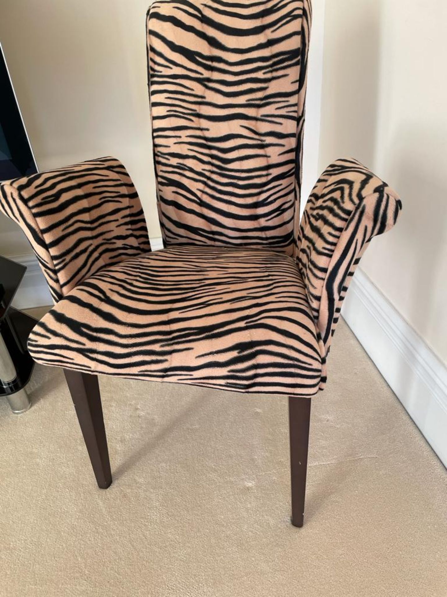 Pair of Cattelan Italia Side Chairs With Scroll Back and Arms Upholstered in a High Quality Tiger - Image 10 of 14