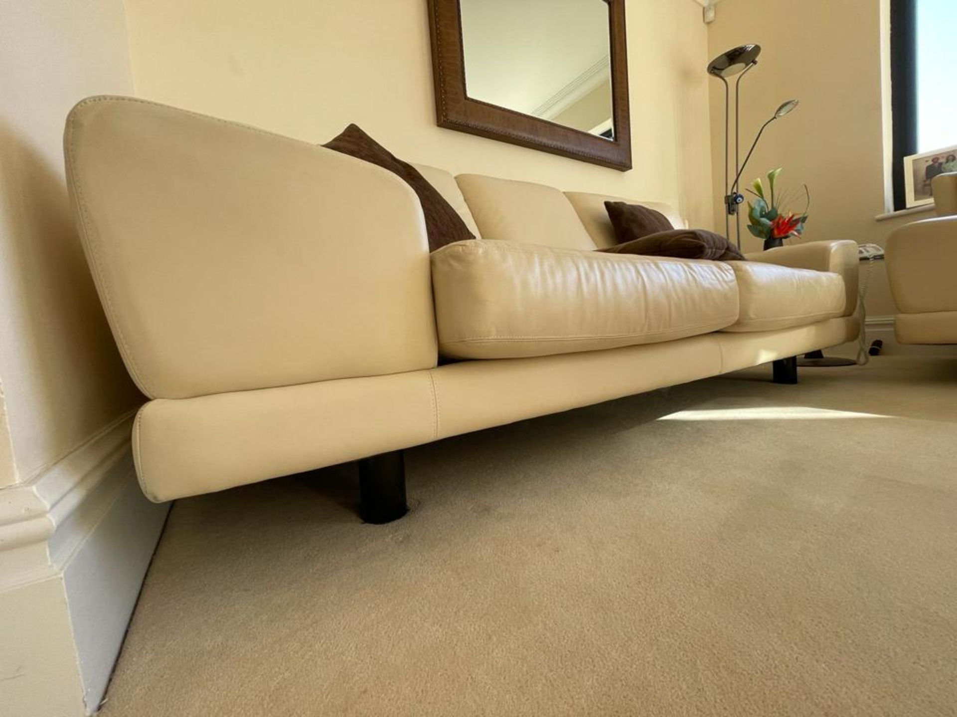 2 x Genuine Cream Leather Contemporary Sofas With Large Armpads and Curved Backs - NO VAT ON THE - Image 5 of 23