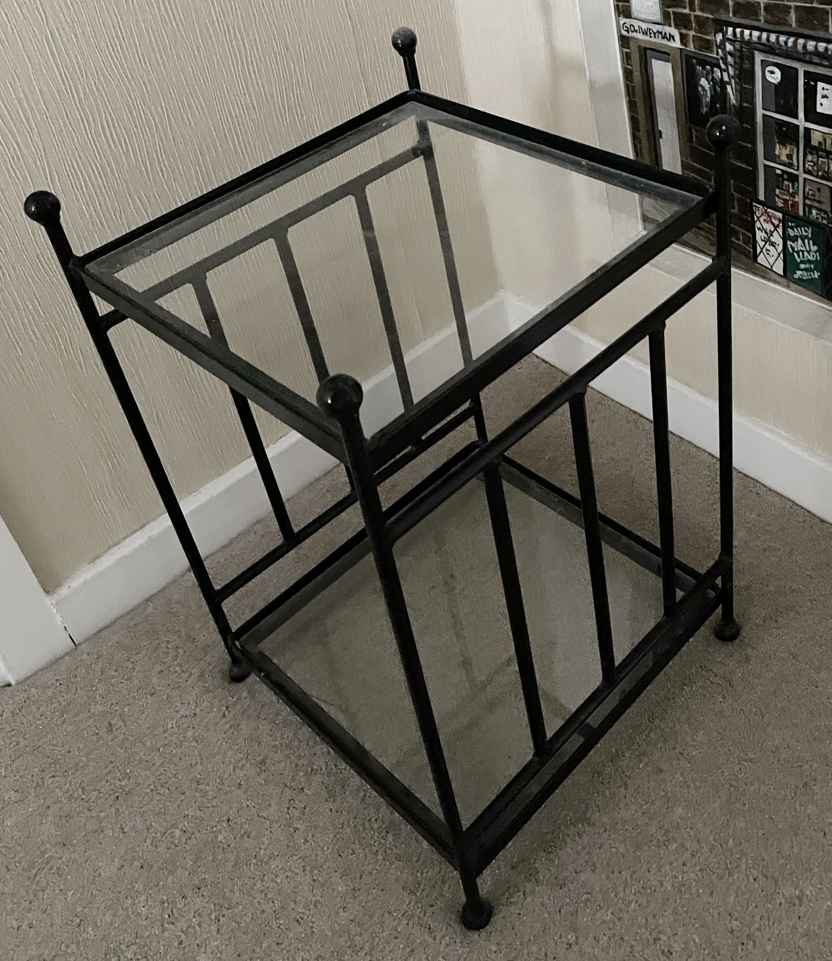 1 x Heavy Glass-topped  Wrought Iron Occasional Table - Dimensions: 36 x 36 x 58cm - From An