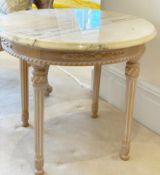 2 x French Shabby Chic Round Lamp Tables With Marble Top and Ornate Carved Base - Size: H50 x W60