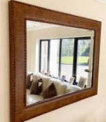 1 x Large Wall Mirror With Studded Crocodile Skin Effect Leather  Upholstery Bevelled Edge Glass