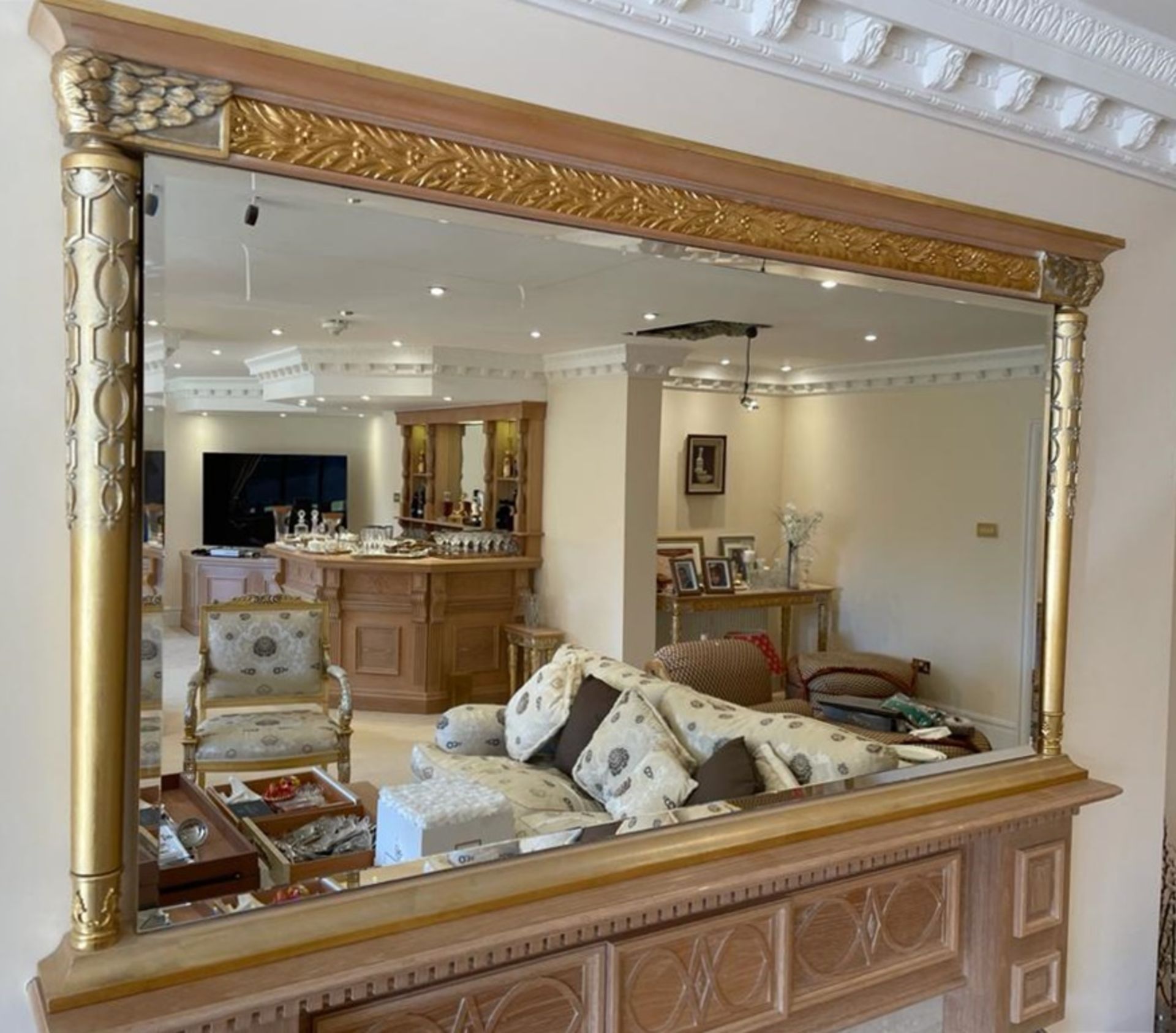1 x Ornate Overmantel Wall Mirror With Fine Carving Work and Moulded Cornice - Features a Bevelled