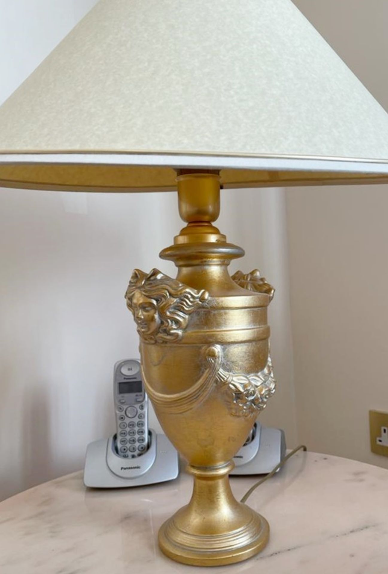 Pair of Art Nouveau Style Table Lamps With Cream Shades - Height 55 cms - NO VAT ON THE HAMMER -