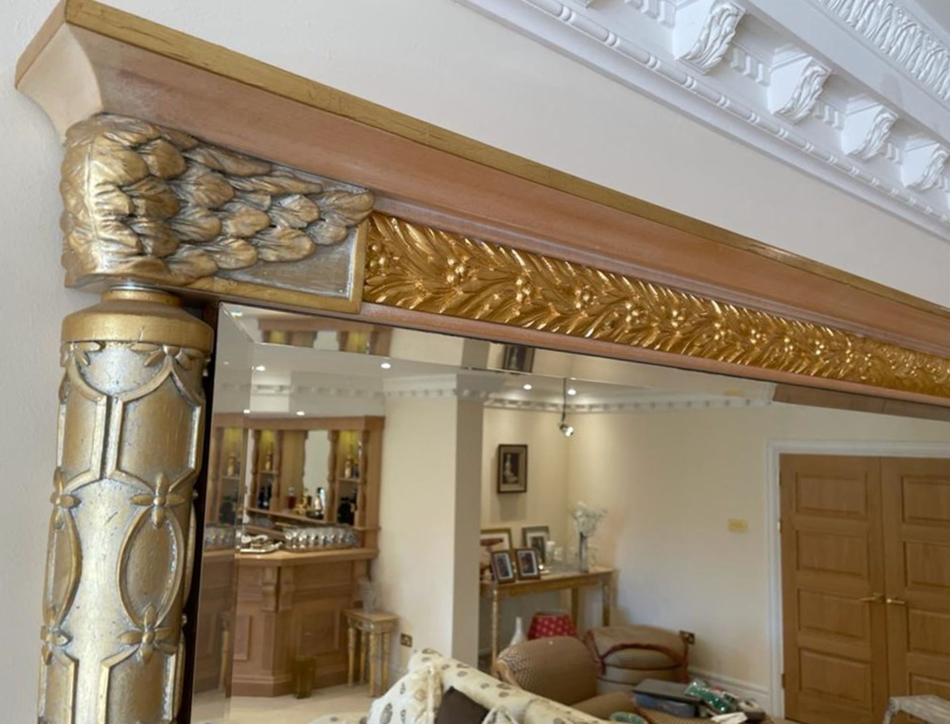 1 x Ornate Overmantel Wall Mirror With Fine Carving Work and Moulded Cornice - Features a Bevelled - Image 7 of 9