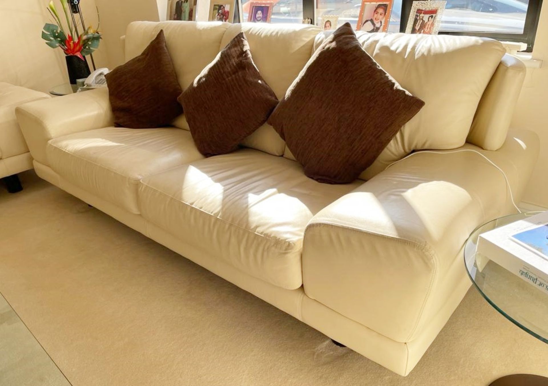 2 x Genuine Cream Leather Contemporary Sofas With Large Armpads and Curved Backs - NO VAT ON THE - Image 11 of 23