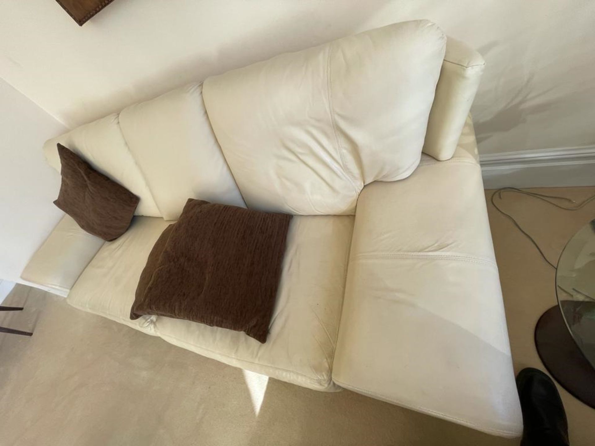 2 x Genuine Cream Leather Contemporary Sofas With Large Armpads and Curved Backs - NO VAT ON THE - Image 23 of 23