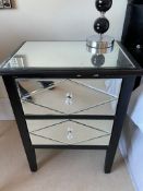 2 x Mirrored Bedside Tables Black Finish - Size: H67 x W51 x D35 cms - NO VAT ON THE HAMMER -