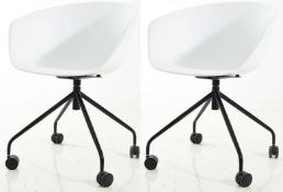 2 x Exquisitely Designed Office Swivel Chairs On Castors - Color: White Seat / Black Base - WH3 -
