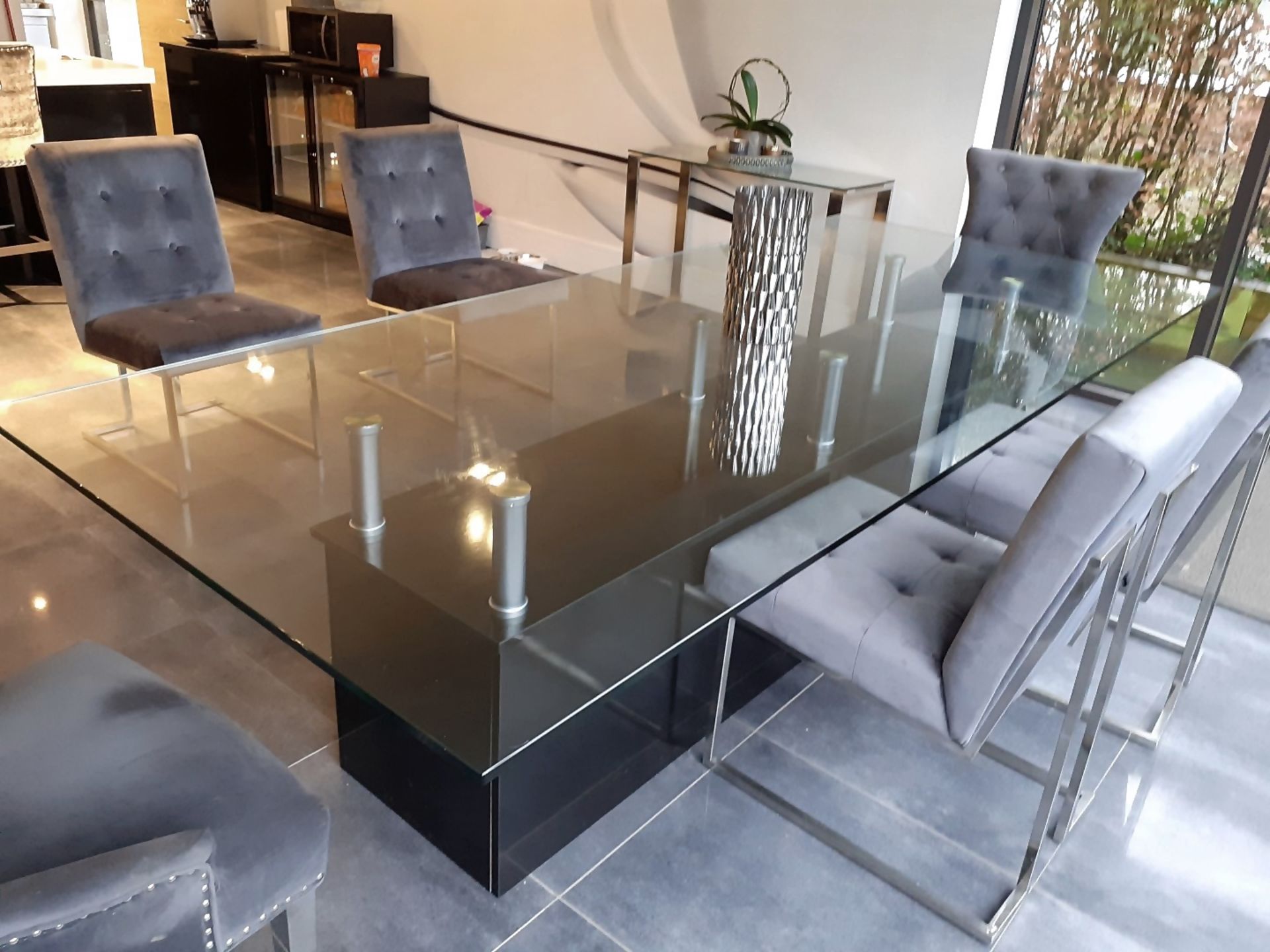 1 x Glass Topped 2.7 Metre Long Designer Dining Table With 6 Chairs - Dimensions: 27 - Image 2 of 4