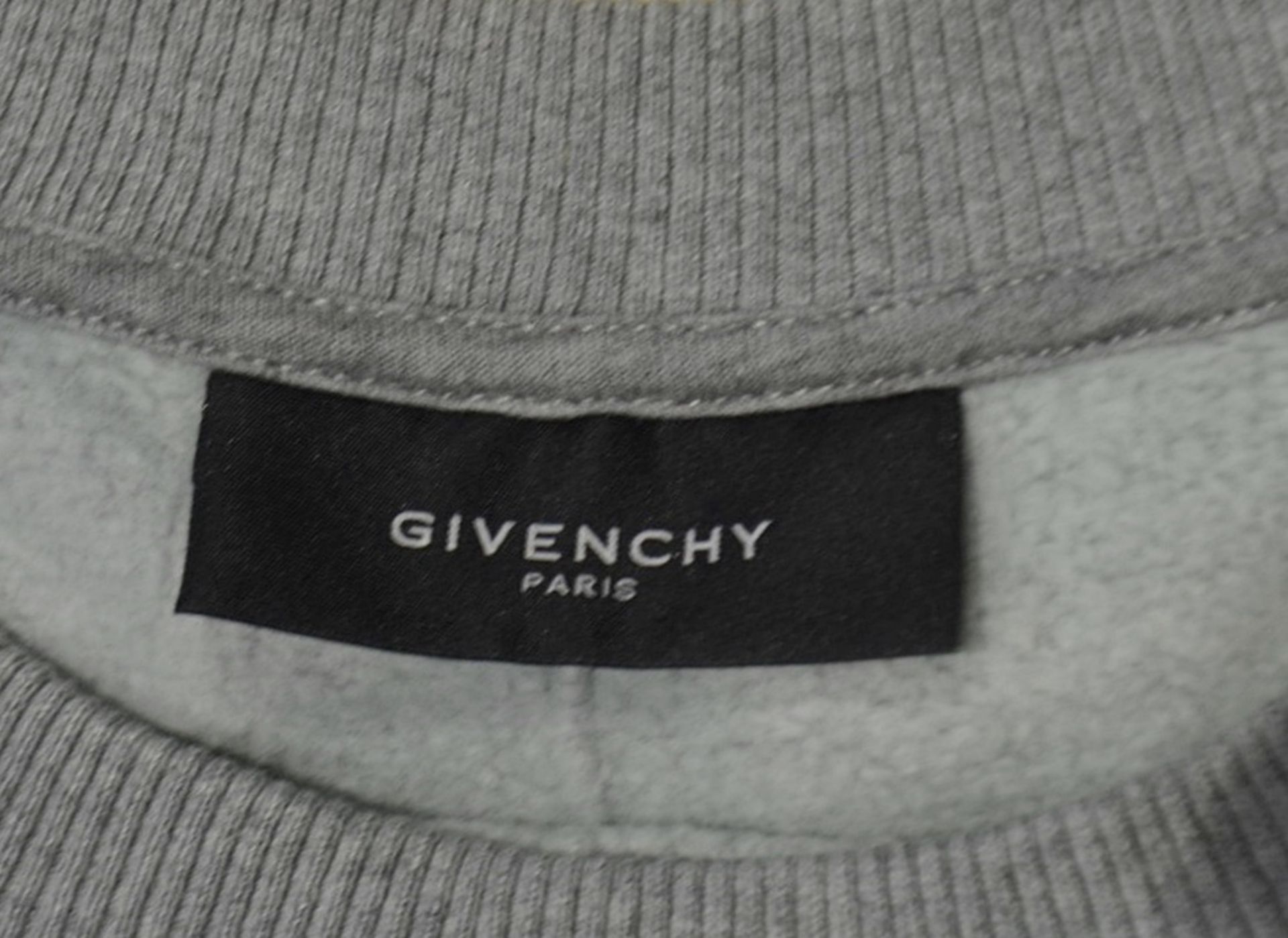 1 x Men's Genuine Givenchy Sweatshirt In Grey With Lambskin Panel On Front With Embroidered Border - Image 2 of 9
