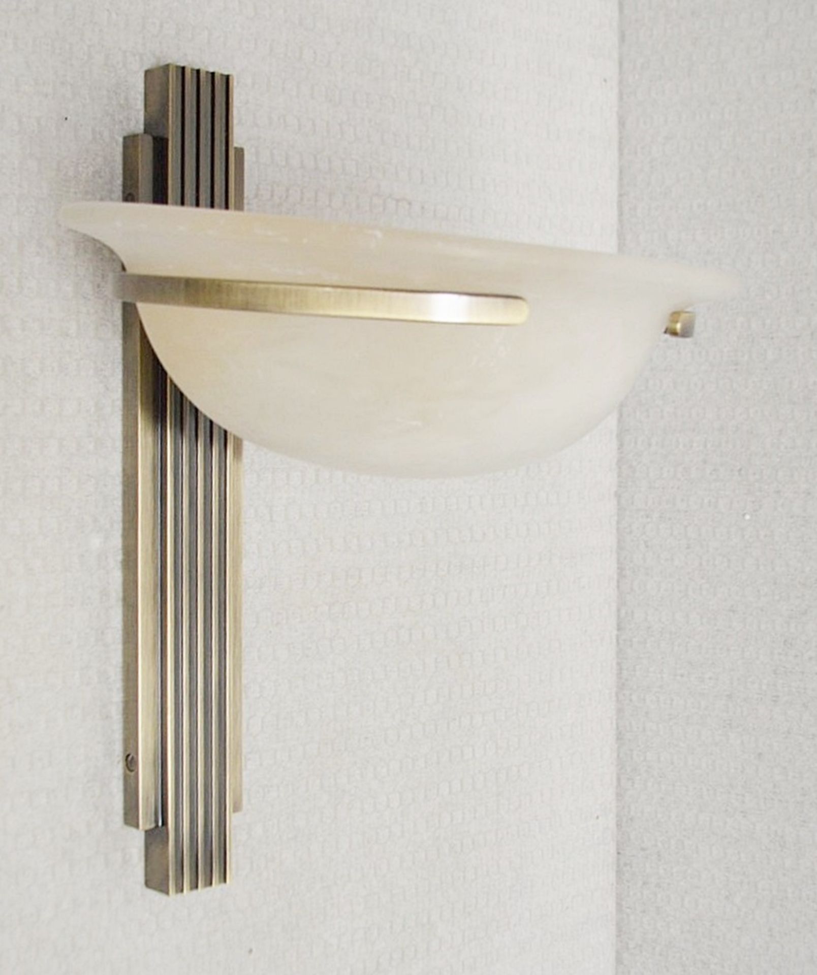 1 x CHELSOM Art Deco Wall Light Fitting Featuring An Alabaster Glass Shade And Antique Brass