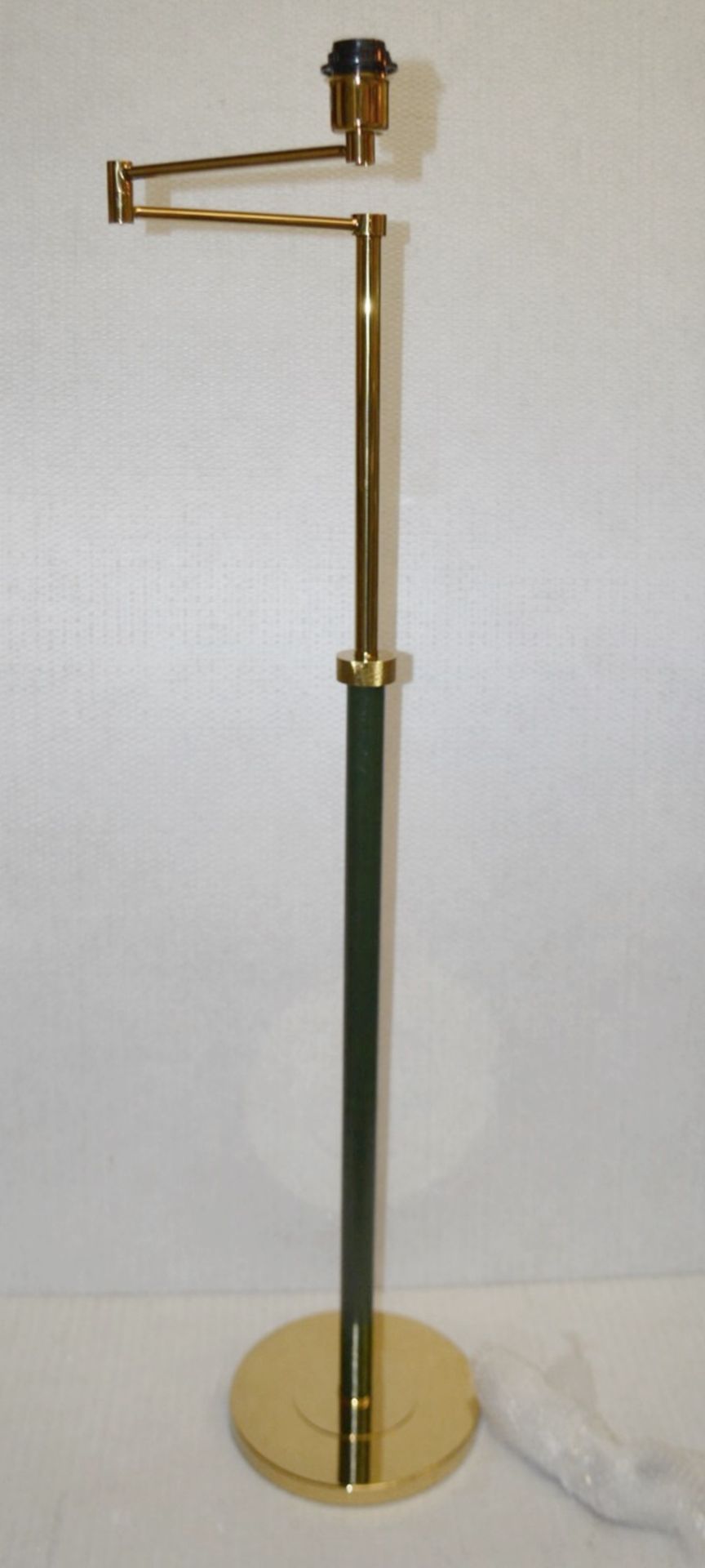 1 x CHELSOM Freestanding Floor Lamp Upholstered In Green Leather With Polished Brass Swing-Arm And