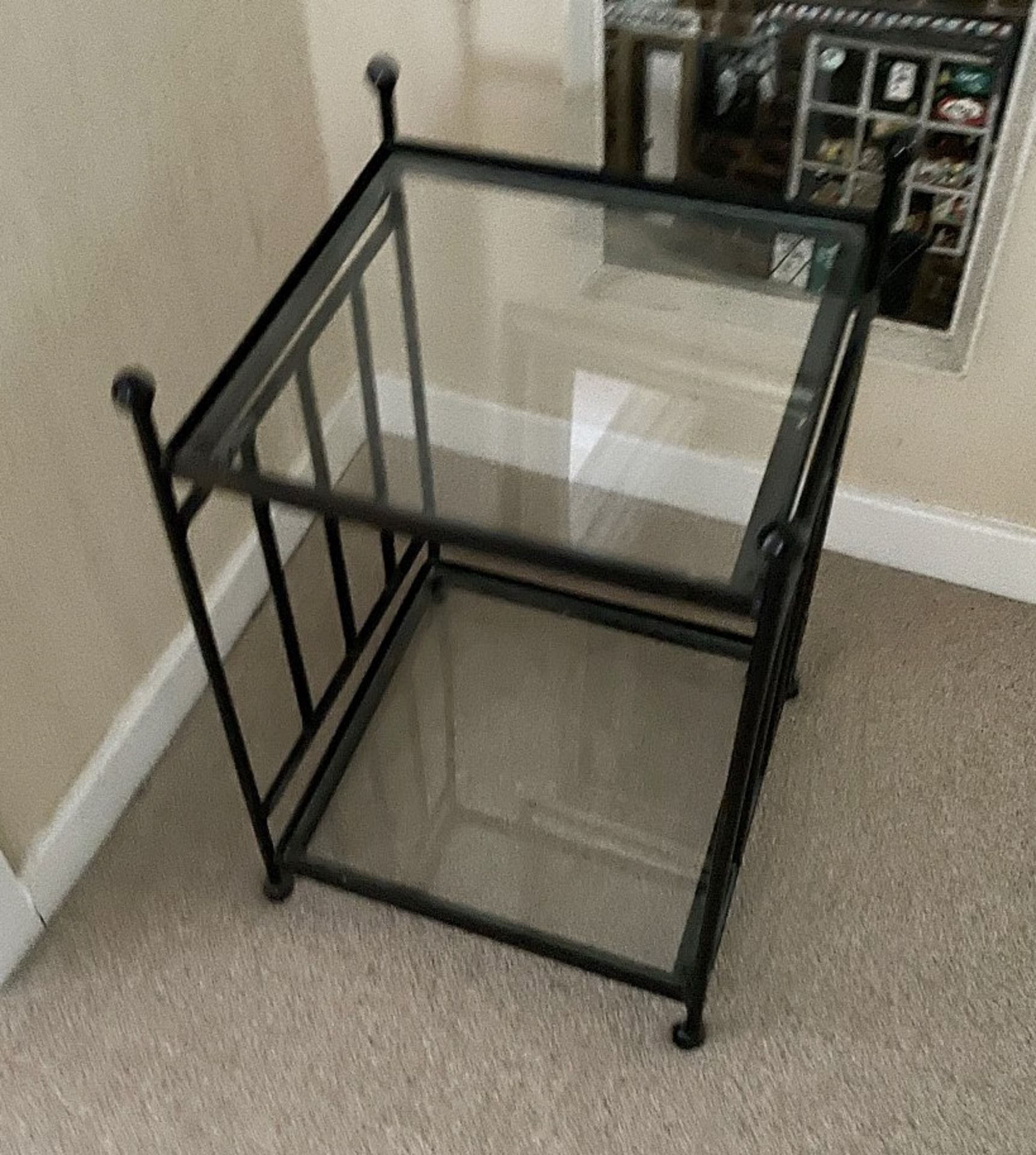 1 x Heavy Glass-topped  Wrought Iron Occasional Table - Dimensions: 36 x 36 x 58cm - From An - Image 2 of 2