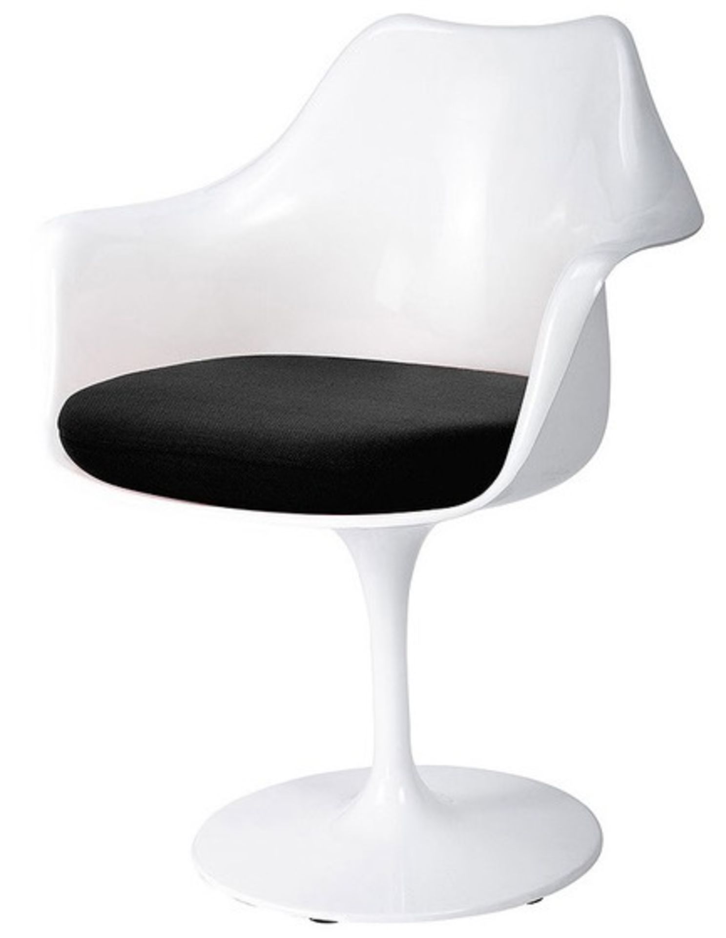 1 x Eero Saarinen Inspired Tulip Armchair In White With Black Faux Leather Cushion - Brand New Boxed - Image 2 of 2