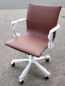1 x LINEAR Eames-Inspired Low Back Office Swivel Chair In TAN Leather - Brand New Boxed Stock -
