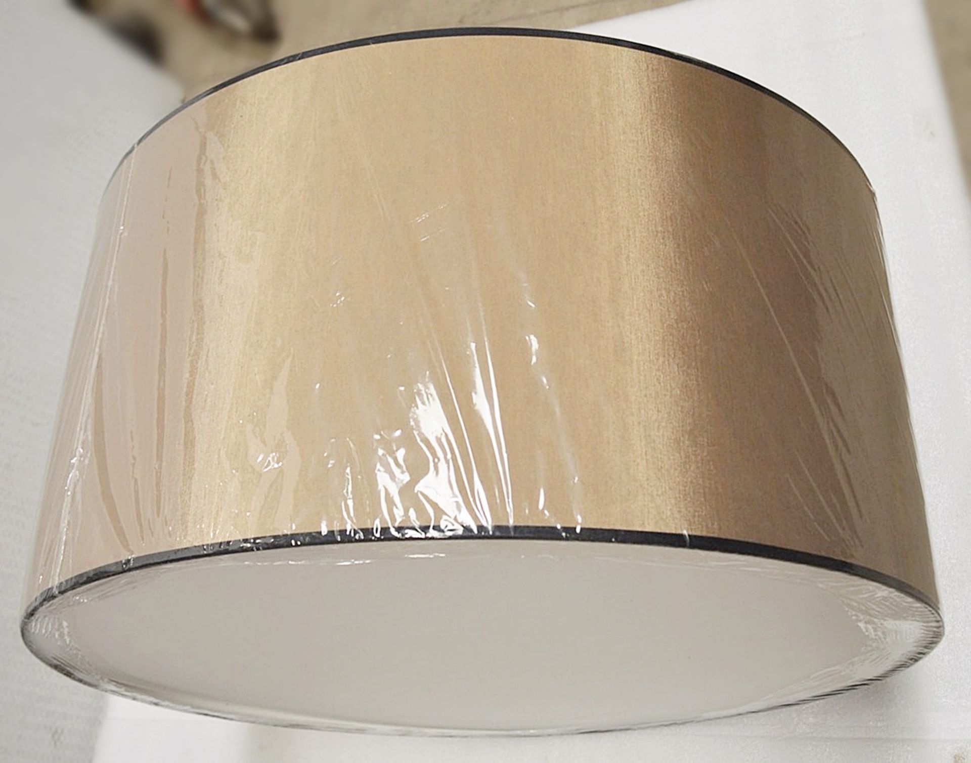 1 x CHELSOM Commercial Suspended Ceiling 3-Light Fitting With A 69cm Gold Silk Round Drum Shade -