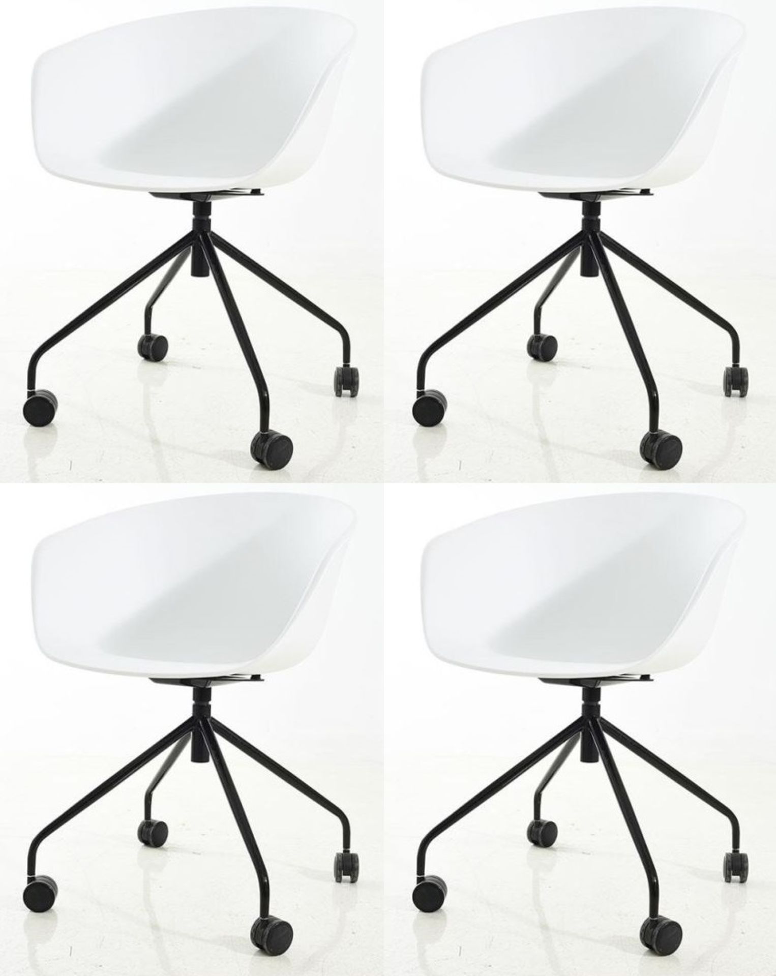 4 x Exquisitely Designed Office Swivel Chairs On Castors - Color: White Seat / Black Base - WH3 -