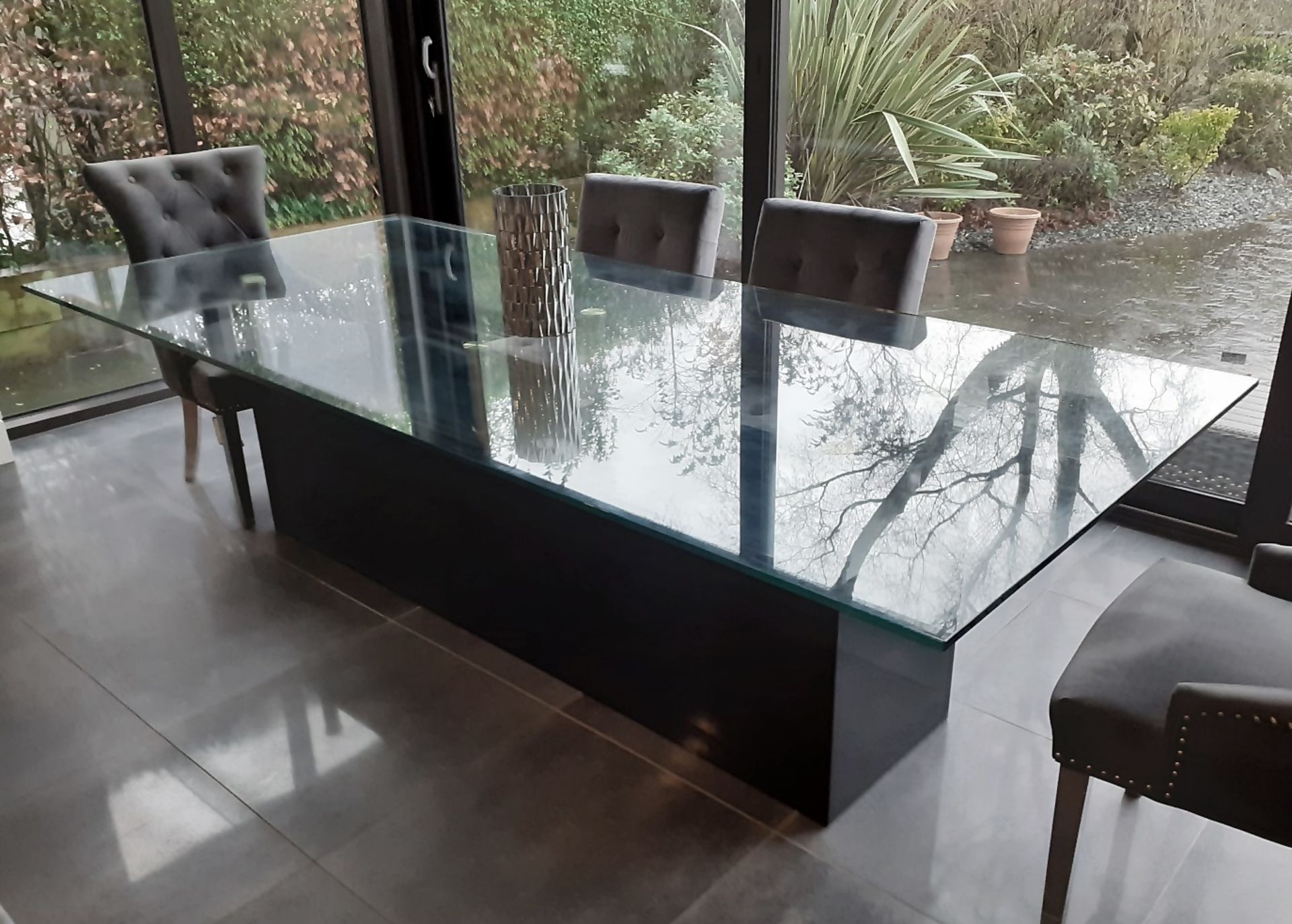 1 x Glass Topped 2.7 Metre Long Designer Dining Table With 6 Chairs - Dimensions: 27 - Image 4 of 4