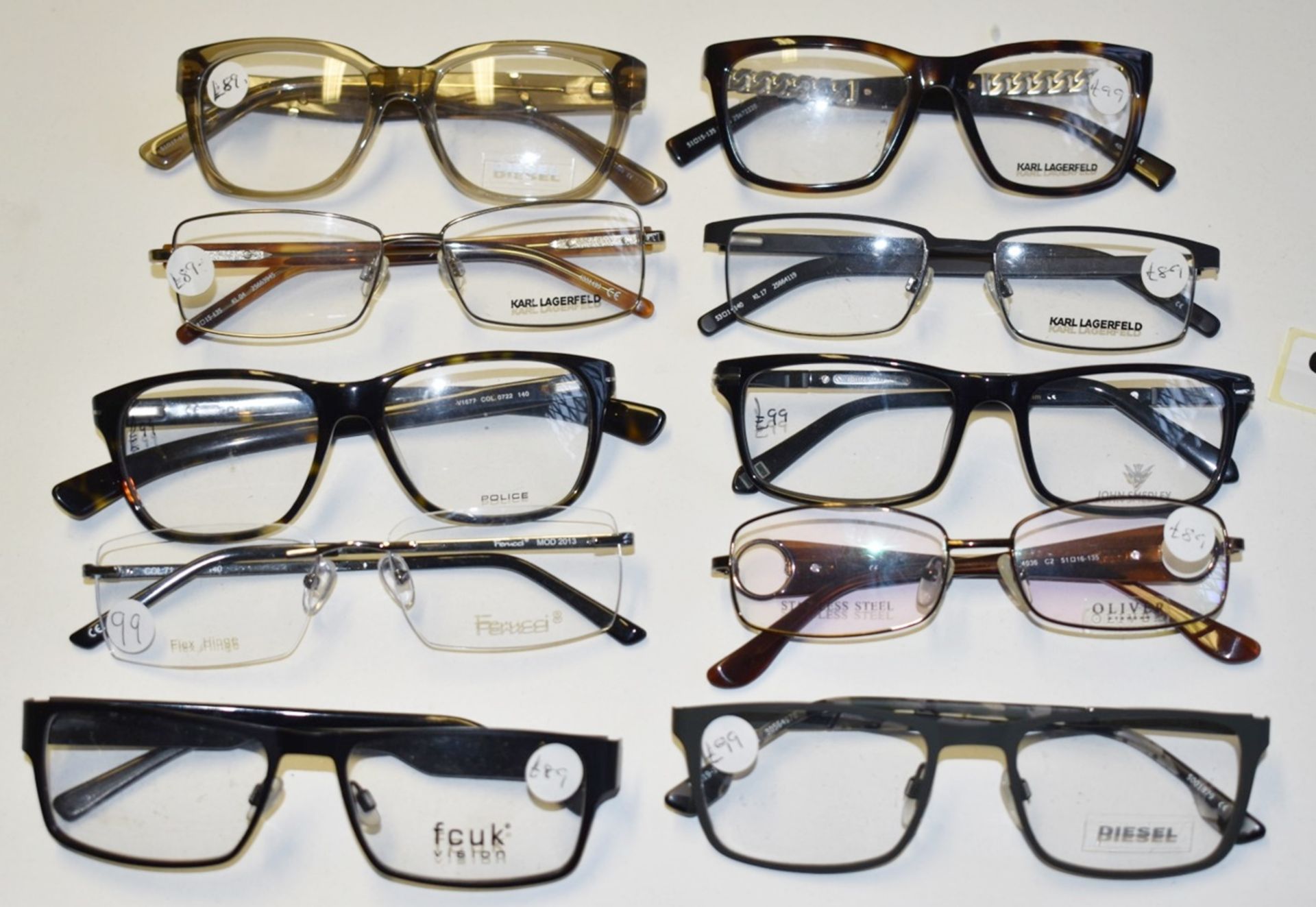 10 x Assorted Pairs of Designer Spectacle Eye Glasses - Ex Display Stock - Brands Include Diesel,