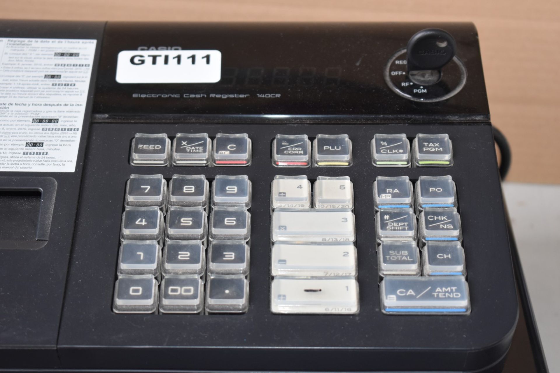 1 x Casio 140CR Electronic Cash Register - Ref: GTI111 - Key Not Included - CL645 - Location: - Image 2 of 5