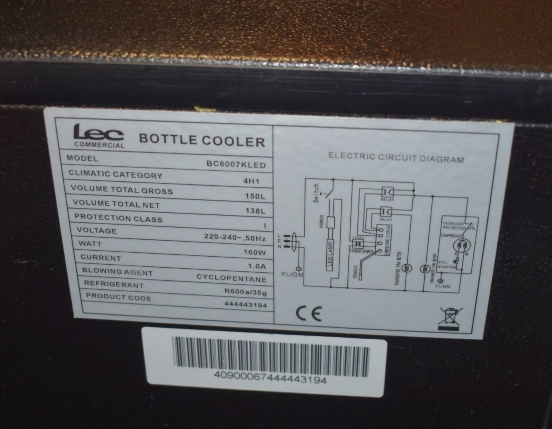 1 x LEC Single Door Backbar Bottle Cooler With Frosted Glass Display Door - Model BC6007KLED - Image 4 of 6