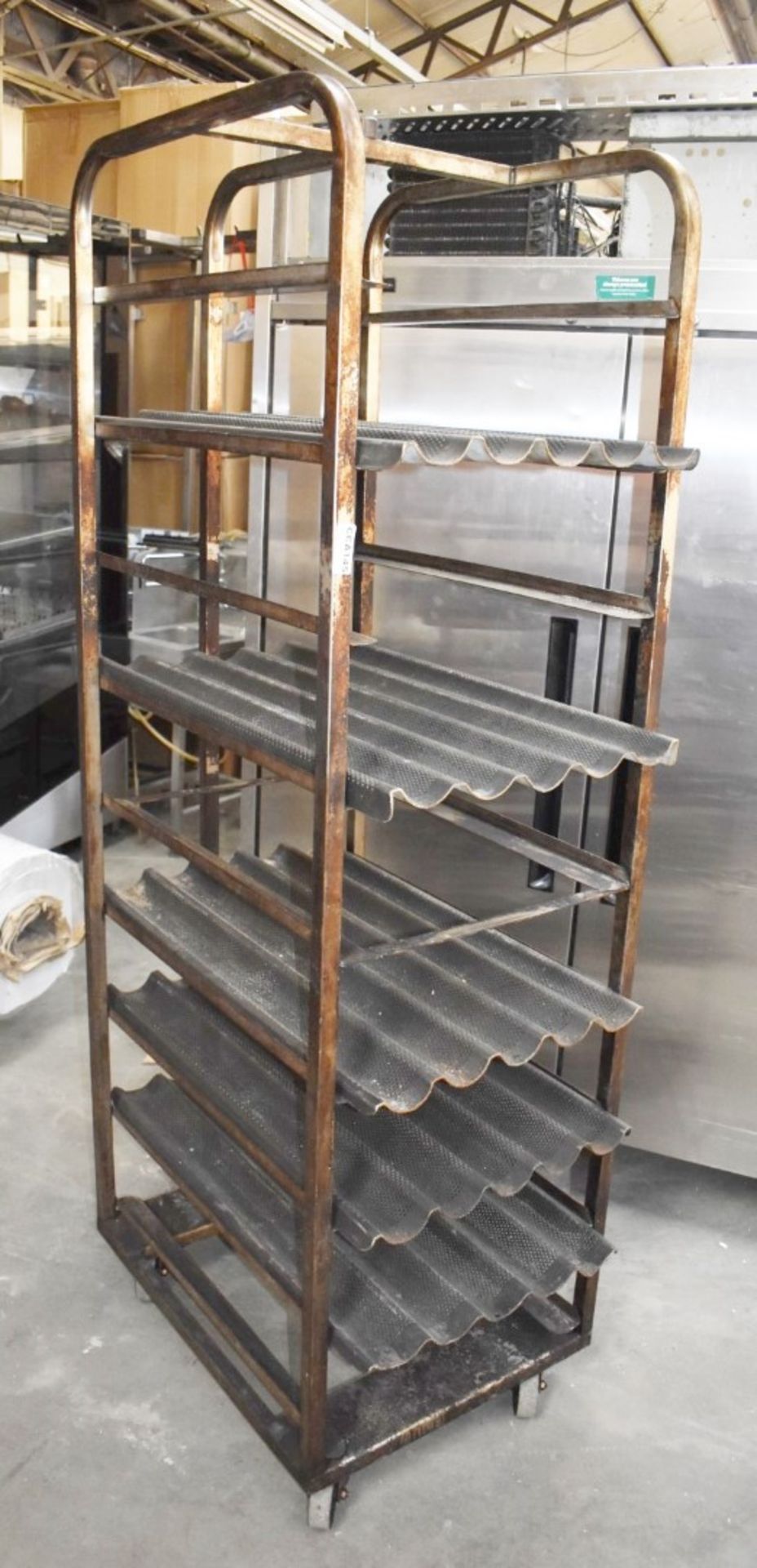 1 x Upright Mobile Baking Rack With Five Baguette Trays