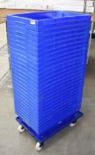 26 x Plastic Stackable Storage Trays in Blue - Includes Mobile Platform Dolly on Castors - Tray