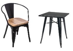 1 x Tolix Industrial Style Outdoor Bistro Table and Chair Set in Black - Includes 1 x Table and 4