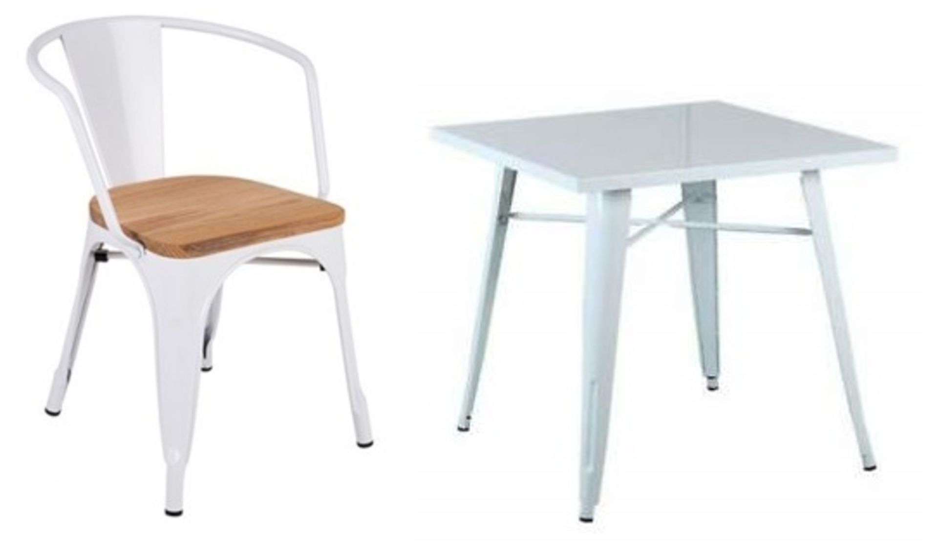 1 x Tolix Industrial Style Outdoor Bistro Table and Chair Set in White- Includes 1 x Table and 4 x