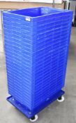 27 x Plastic Stackable Storage Trays in Blue - Includes Mobile Platform Dolly on Castors - Tray
