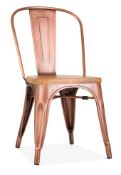 4 x Industrial Tolix Style Stackable Chairs With Armrests and Wooden Seats - Finish: COPPER -