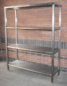 1 x Stainless Steel Commercial Kitchen Shelving Unit - Dimensions: H190 x W145 x D45 cms - Ref: