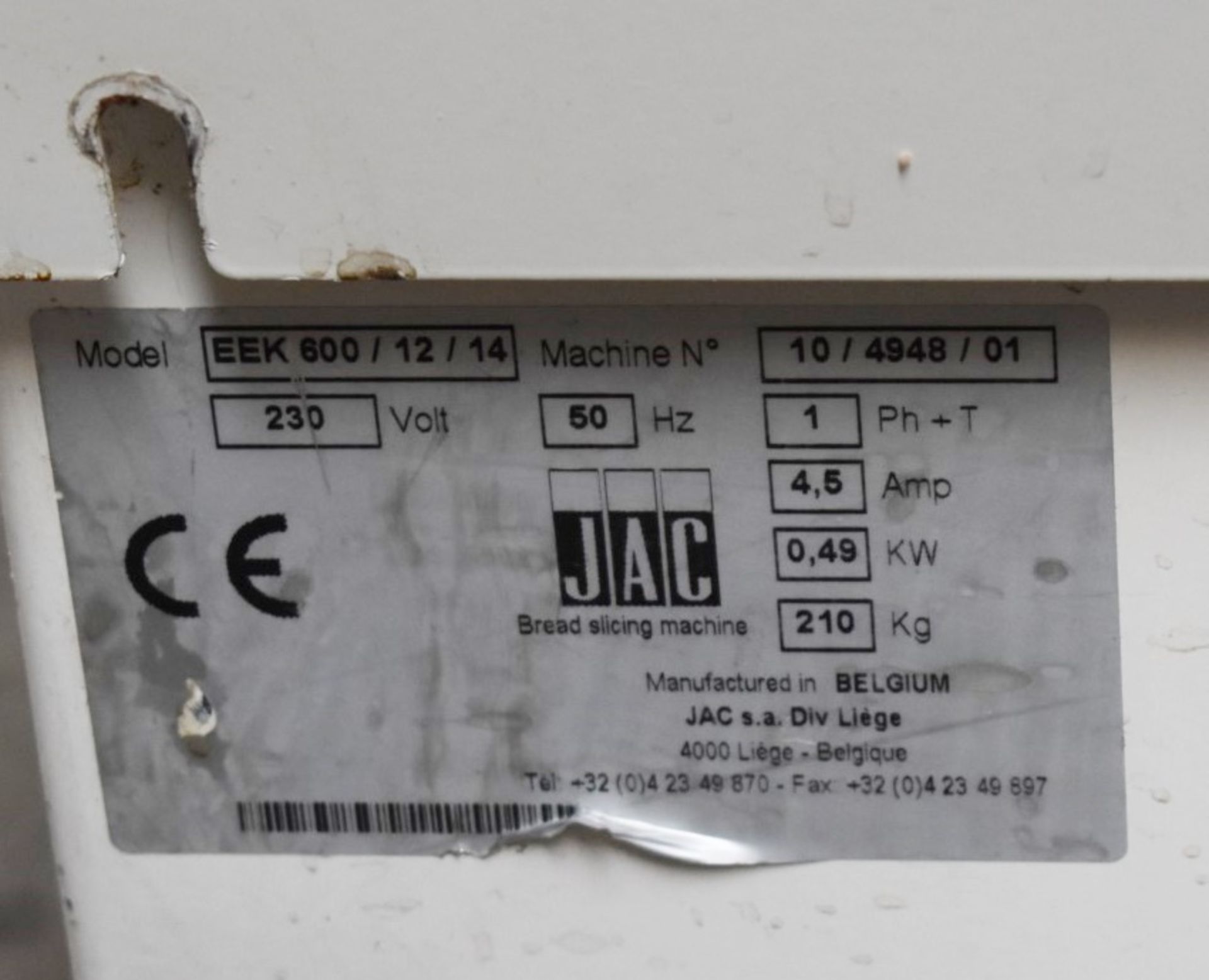 1 x JAC EEK 600/12/14 Single Phase Bread Slicer - Image 7 of 12