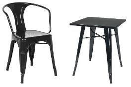 1 x Tolix Industrial Style Outdoor Bistro Table and Chair Set in Black - Includes 1 x Table and 4