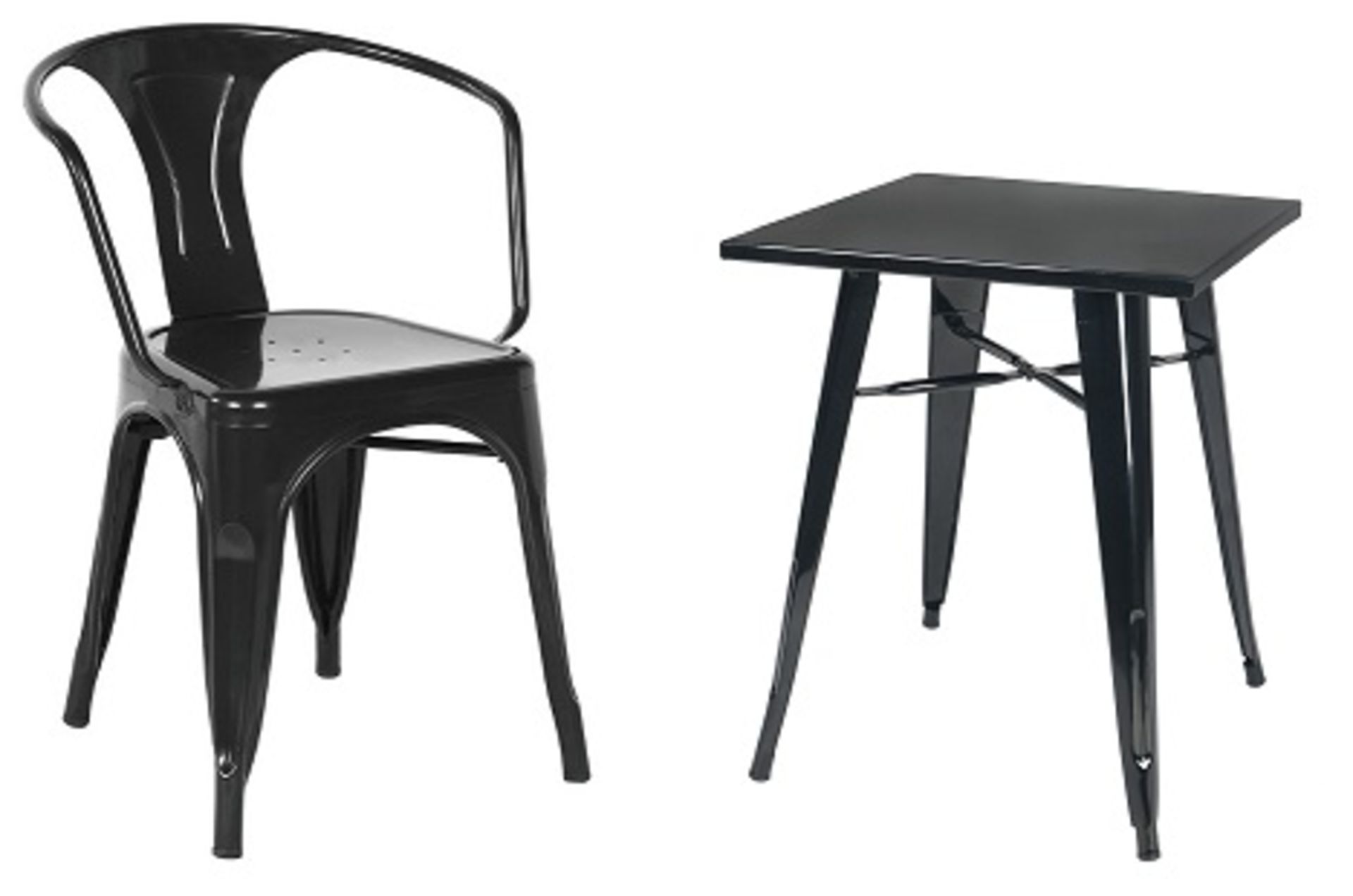 1 x Tolix Industrial Style Outdoor Bistro Table and Chair Set in Black - Includes 1 x Table and 4