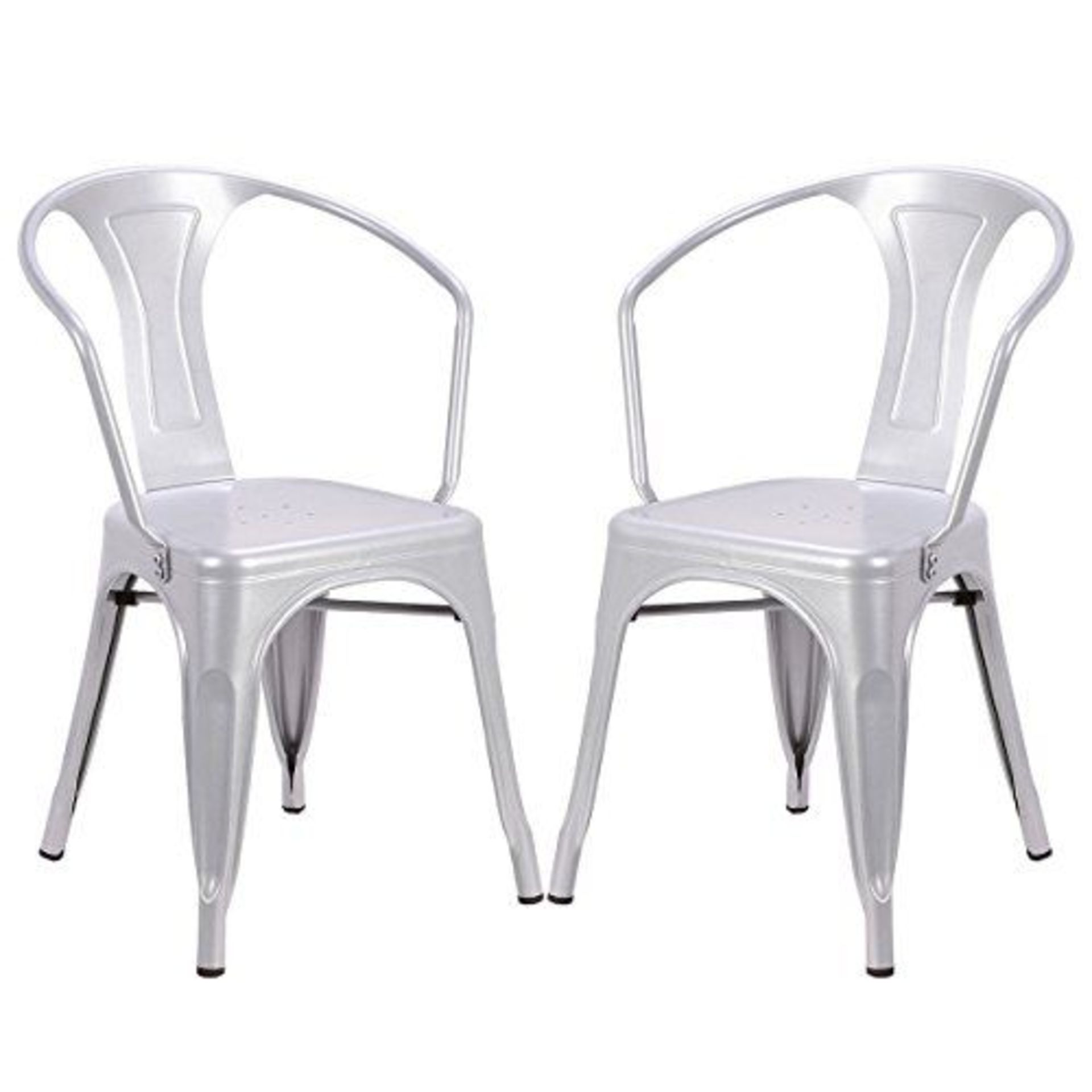 15 x Industrial Tolix Style Stackable Chairs With Armrests - Finish: SILVER - Ideal For Bistros, Pub - Image 3 of 3
