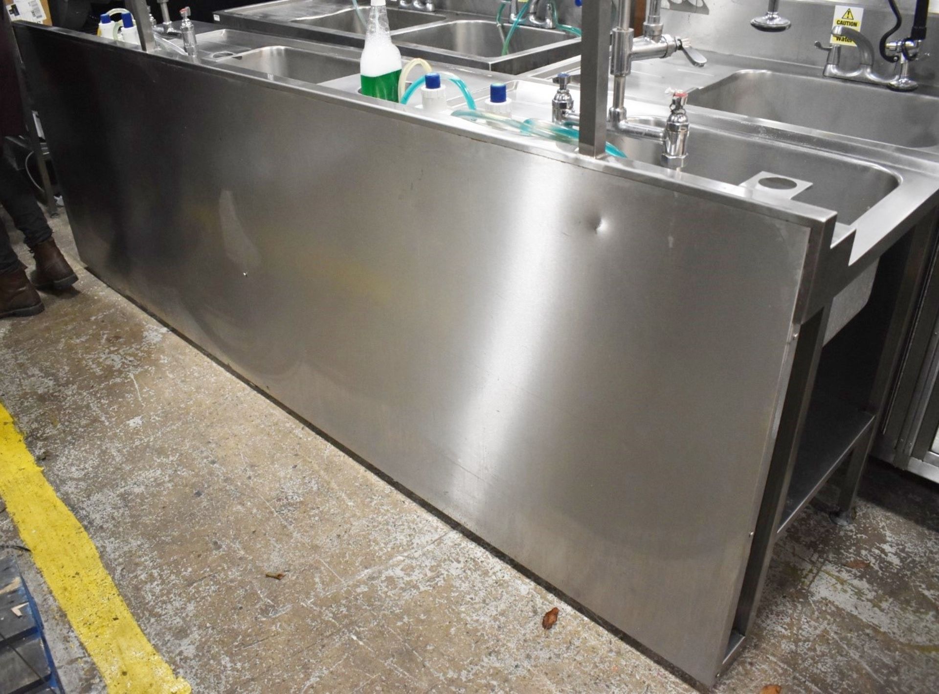 1 x Commercial Kitchen Wash Station With Two Large Sink Bowls, Mixer Taps, Spray Wash Guns, Drainer, - Image 21 of 22