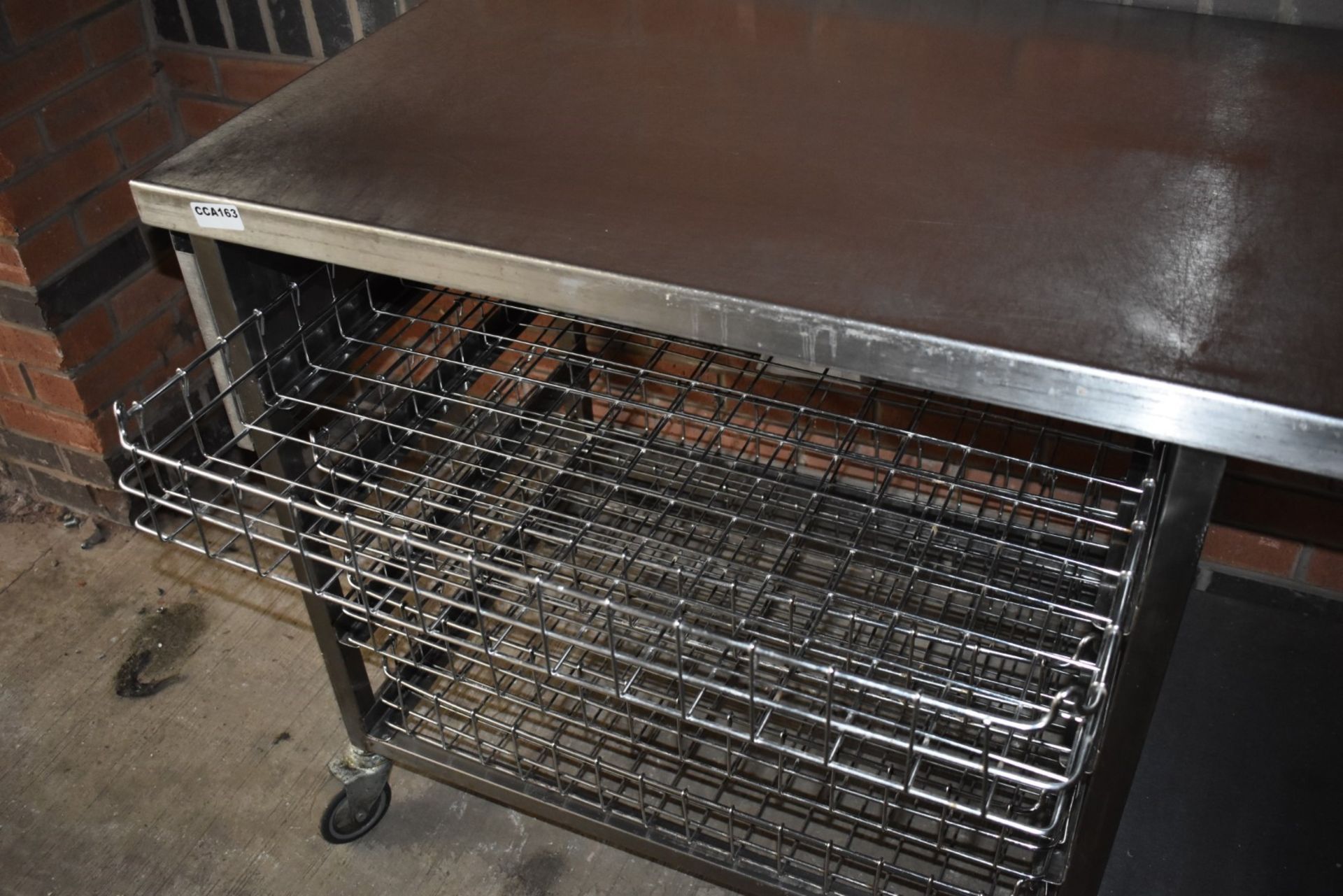 1 x Mobile Stainless Steel Prep Table With Four Pull Out Chrome Wire Baskets and Castor Wheels - - Image 4 of 7