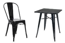 1 x Tolix Industrial Style Outdoor Bistro Table and Chair Set in Black - Includes 1 x Table and 4