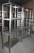 2 x Stainless Steel Commercial Kitchen Shelf Units - Dimensions: H190 x W90 x D45 cms - Ref: